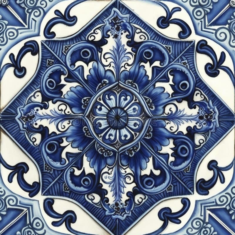 Azulejos pattern, created with generative AI royalty free illustration