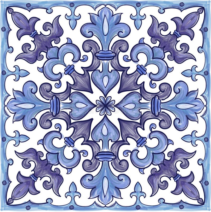 Azulejos Portuguese Watercolor Stock Vector - Illustration of floral ...