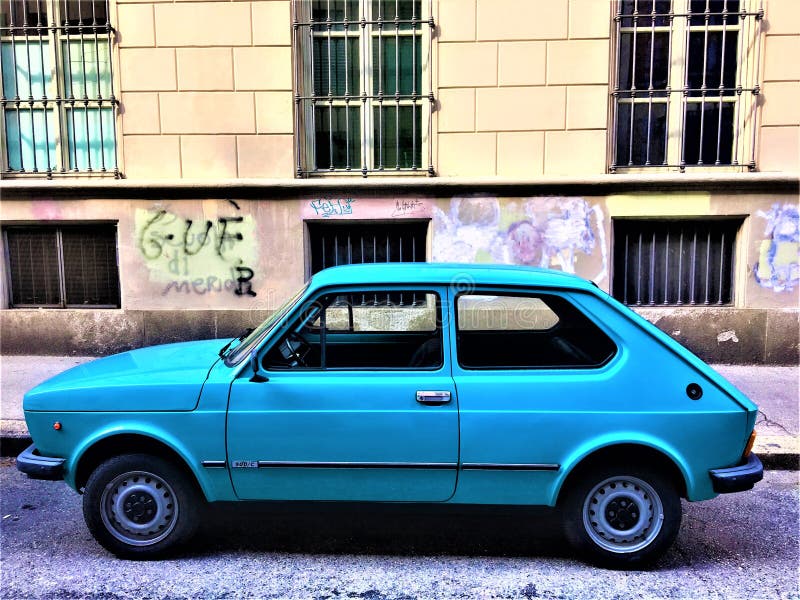 Azure vintage car. History, travel, fashion, colours and Italian style royalty free stock image Azure vintage car. History, travel, fashion, colours and Italian style royalty free stock image