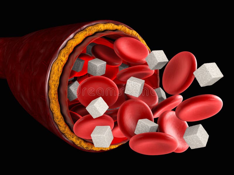 Sugar in the blood. blood cell with cube of sugar, 3d Illustration. Sugar in the blood. blood cell with cube of sugar, 3d Illustration