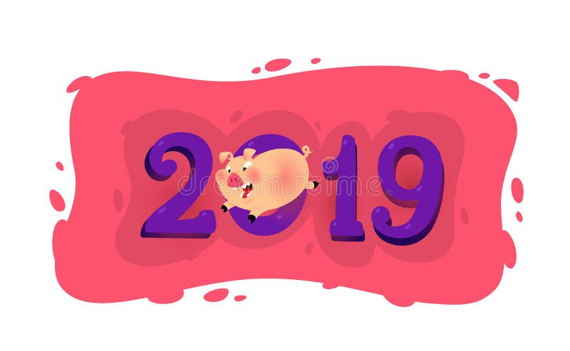 Año Nuevo \ ‘ejemplo de s de un cerdo de la historieta con la inscripción 2019 Vector El ejemplo se aísla en un fondo blanco ilustración del vector Año Nuevo \ ‘ejemplo de s de un cerdo de la historieta con la inscripción 2019 Vector El ejemplo se aísla en un fondo blanco ilustración del vector