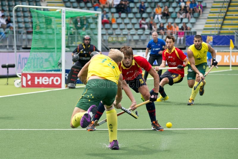 Hóquei em campo AUS vs ESP foto de stock royalty free