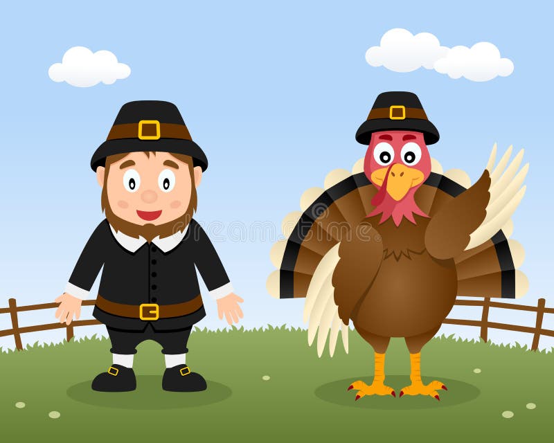 Ação de graças feliz Turquia & homem do peregrino ilustração royalty free Ação de graças feliz Turquia & homem do peregrino ilustração royalty free