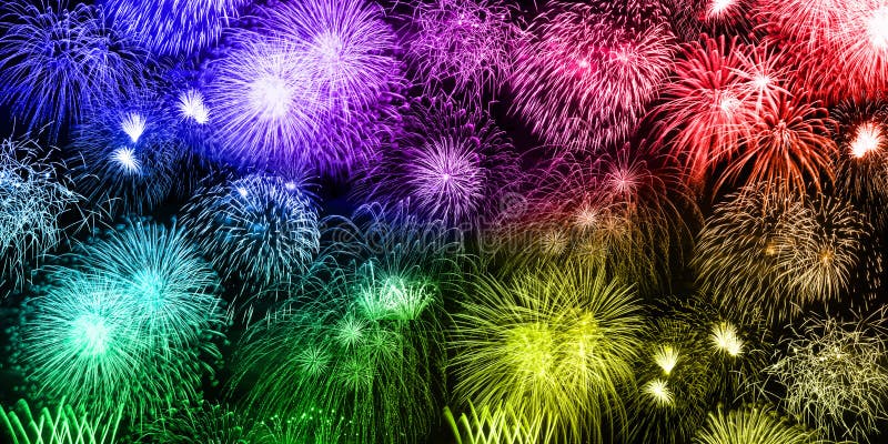 Año colorido f de los años de la bandera del fondo de los fuegos artificiales de Nochevieja imagen de archivo libre de regalías Año colorido f de los años de la bandera del fondo de los fuegos artificiales de Nochevieja imagen de archivo libre de regalías