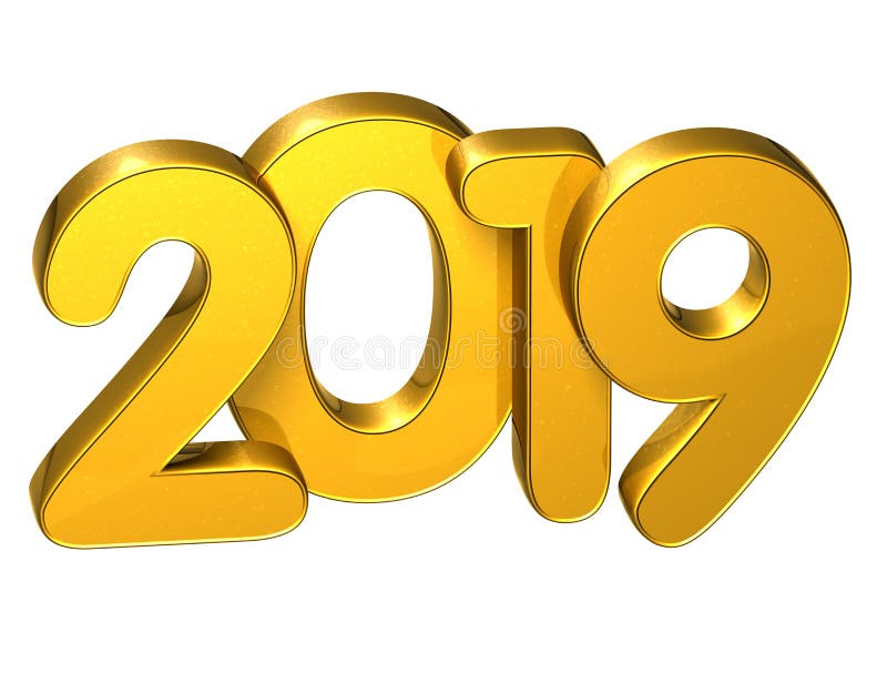 Año Nuevo 2019 del número del oro 3D en el fondo blanco libre illustration Año Nuevo 2019 del número del oro 3D en el fondo blanco libre illustration