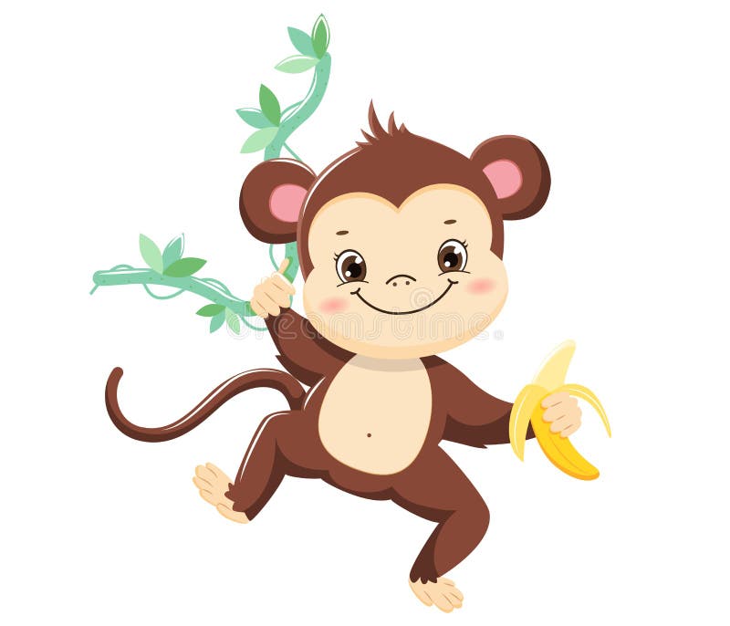 Desenho Animado Bonito Macaco Com Design De Flores, Vida Animal