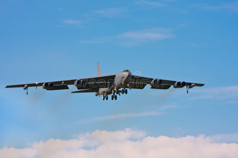 Flypass by USAF long-range B-52 Stratofortress bomber. Flypass by USAF long-range B-52 Stratofortress bomber.