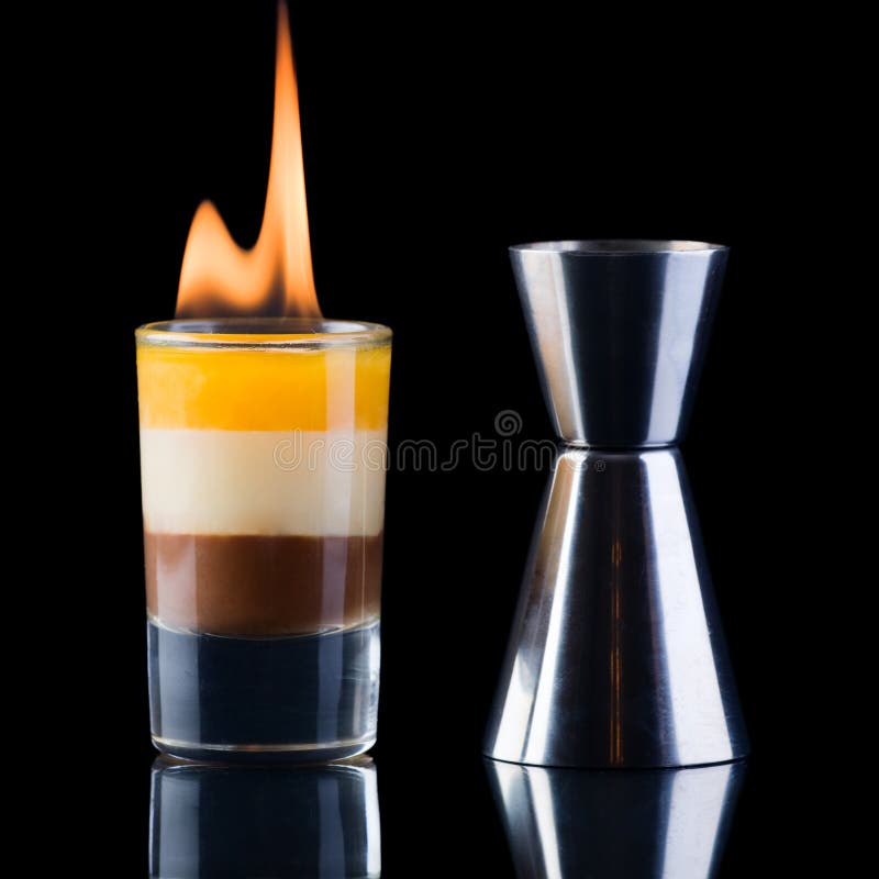 Two Shot Glasses With Layered Cocktails Stock Image Image of