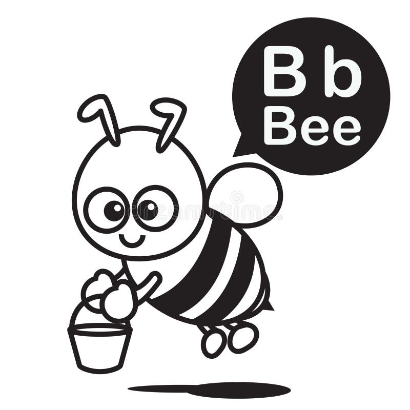 B Bee Cartoon and Alphabet for Children To Learning and Coloring Stock