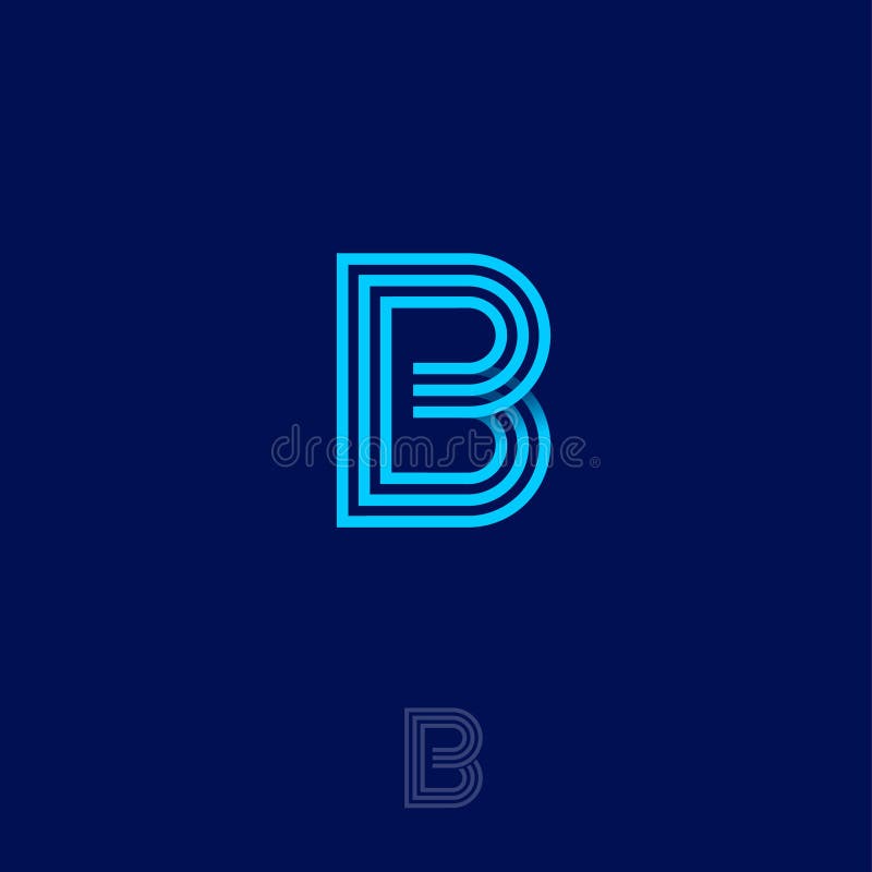 B letter. B linear logo. B blue monogram, isolated on a dark-blue background. stock illustration B letter. B linear logo. B blue monogram, isolated on a dark-blue background. stock illustration