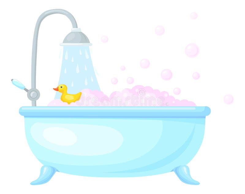 Interior De La Bañera De Dibujos Animados. Bañera Con Espuma De Burbujas En  Baño Ducha De Jabón Juguete De Agua De Bebé Lindo Baño Ilustración del  Vector - Ilustración de historieta, doméstico