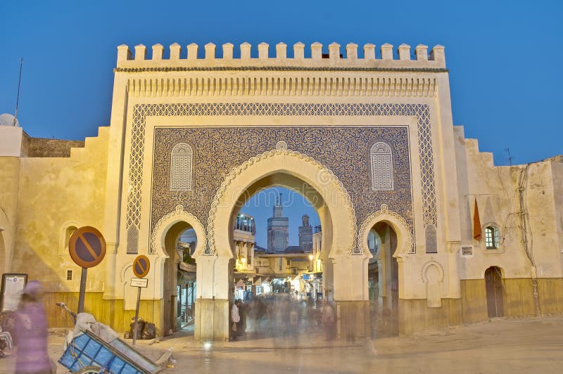 Bab Bou Jeloud Gatter in Fez, Marokko lizenzfreies stockfoto Bab Bou Jeloud Gatter in Fez, Marokko lizenzfreies stockfoto