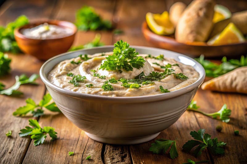 Baba Ghanousa Geschmackvoll gegrillte Aubergine Parsley Knolic und Zesty Lemon Olivenöl Perfekt für vektor abbildung