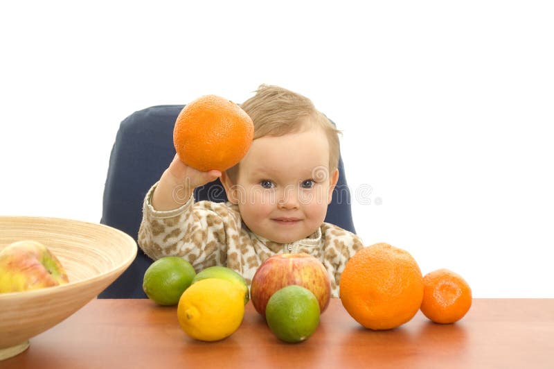 Babby e frutas fotos de stock Babby e frutas fotos de stock