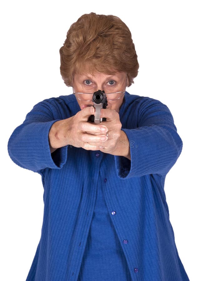 Babci pistoletu ręki chwyta dojrzała pistoletowa starsza kobieta