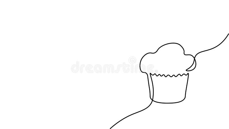 Babeczka pojedyncza. poranny kawa ciasto cukiernicze sylwetka. projekt koncepcji jeden szkic ilustracji
