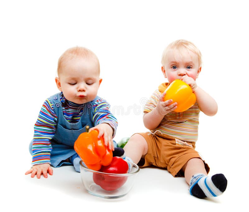 Kids Babies Eating Healthy Food Fruits Stock Photo Image of nature