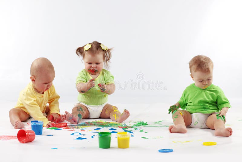 Babies painting stock photo. Image of kids, learning 12078394