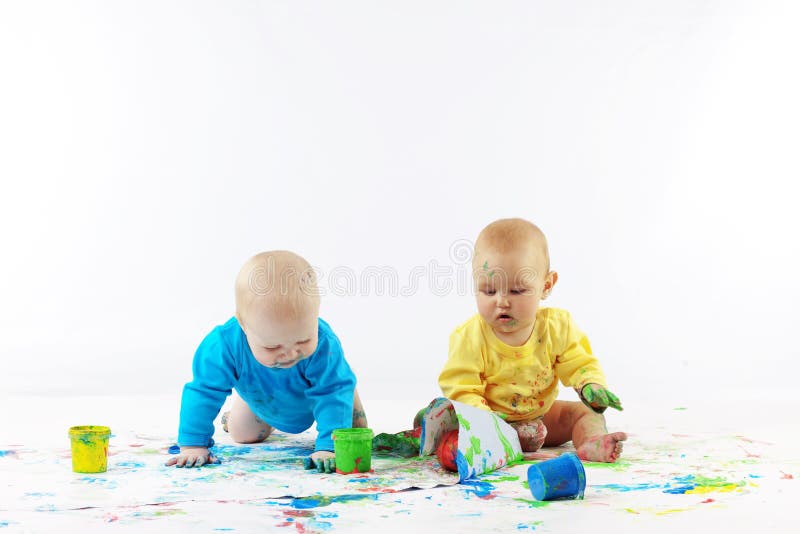 Babies painting stock photo. Image of kids, learning 12078394