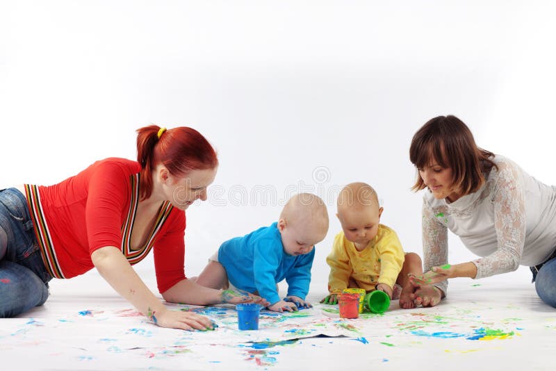 Babies painting stock photo. Image of kids, learning 12078394