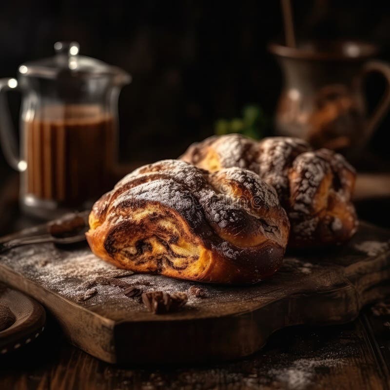 Babka Sweet Bread on Stone in Rustic Pub Ukrainian Dishes. Generative