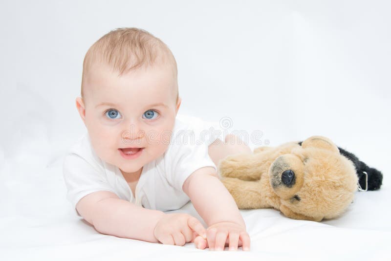 Baby sleeping in bed stock image. Image of lying, crib 13733719