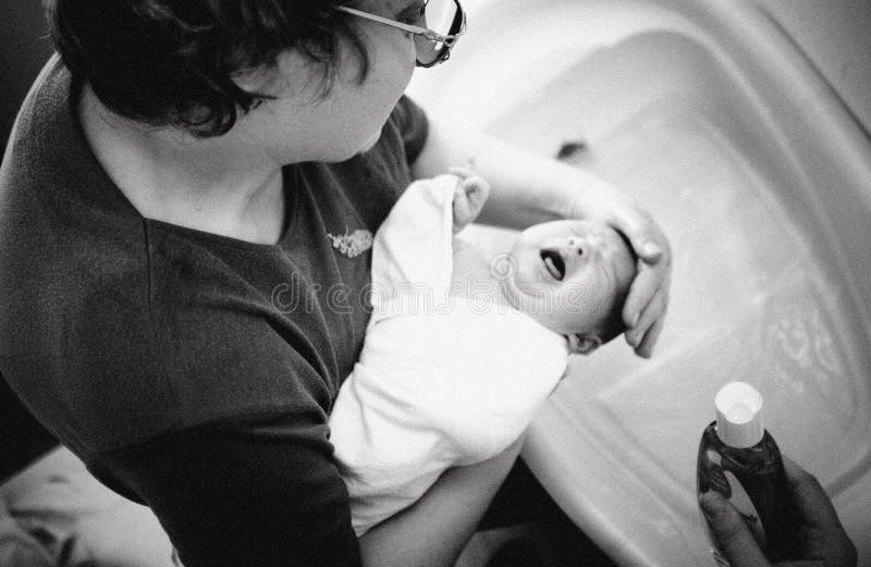 Newborn Getting Bathed in Hospital Stock Image Image of hospital