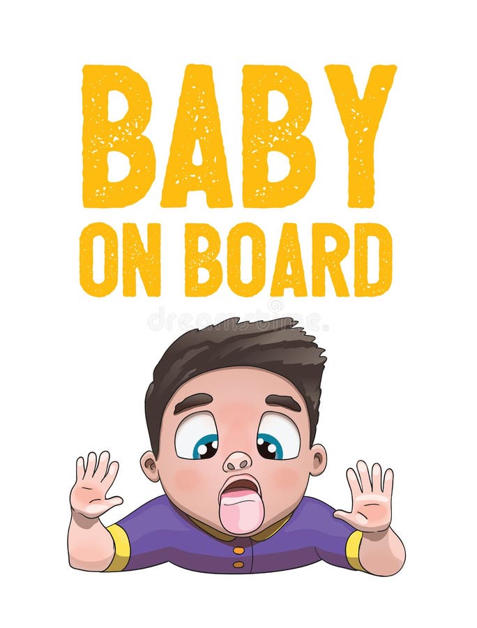 Baby aan boord van Teken met Kindjongen die Glasgezicht op een Witte Achtergrond likken Autosticker met waarschuwing stock illustratie Baby aan boord van Teken met Kindjongen die Glasgezicht op een Witte Achtergrond likken Autosticker met waarschuwing stock illustratie