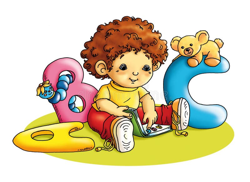 Ilustrace, barevné s photoshop dítěte, které začíná číst.