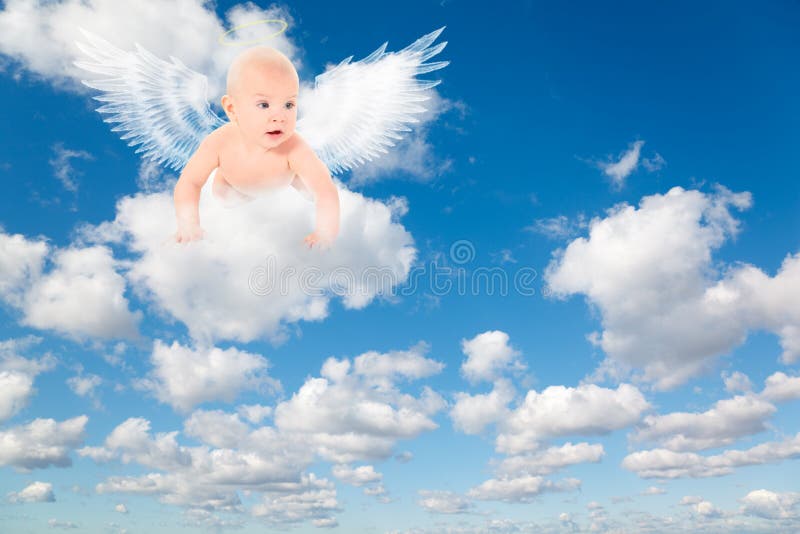 Baby with Angels Wings on Clouds Stock Photo Image of large, sunlight
