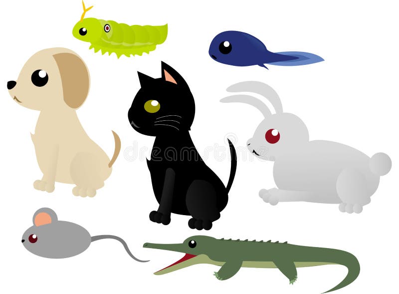 Illustration of 7 baby animals. Tadpole cute vectors