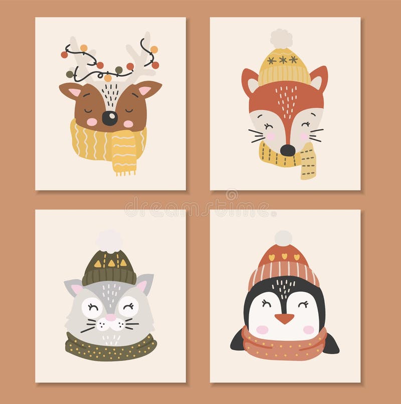 Baby animals set, winter animals collection