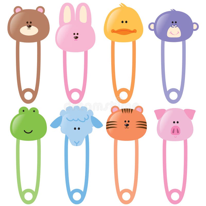 Baby animamls safety pins set 1 vector illustration