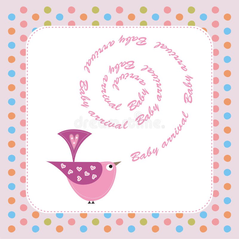 Baby announcement card with pink bird