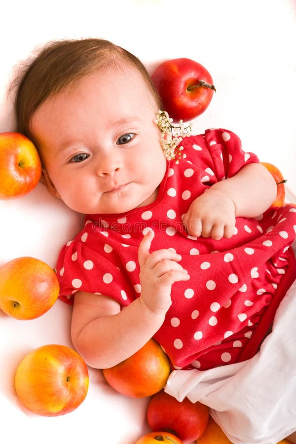Baby with apples stock image. Image of portrait, infant 12195137