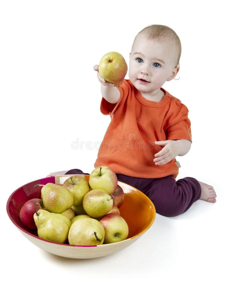 Baby with apples stock photo. Image of funny, sweet, lovely 12050146