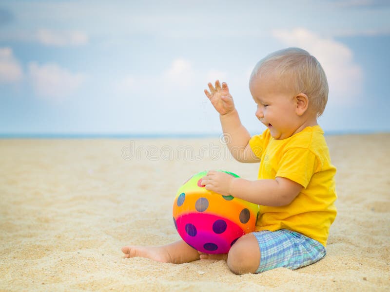 Baby with ball stock photo. Image of outdoor, beach, face 46985786