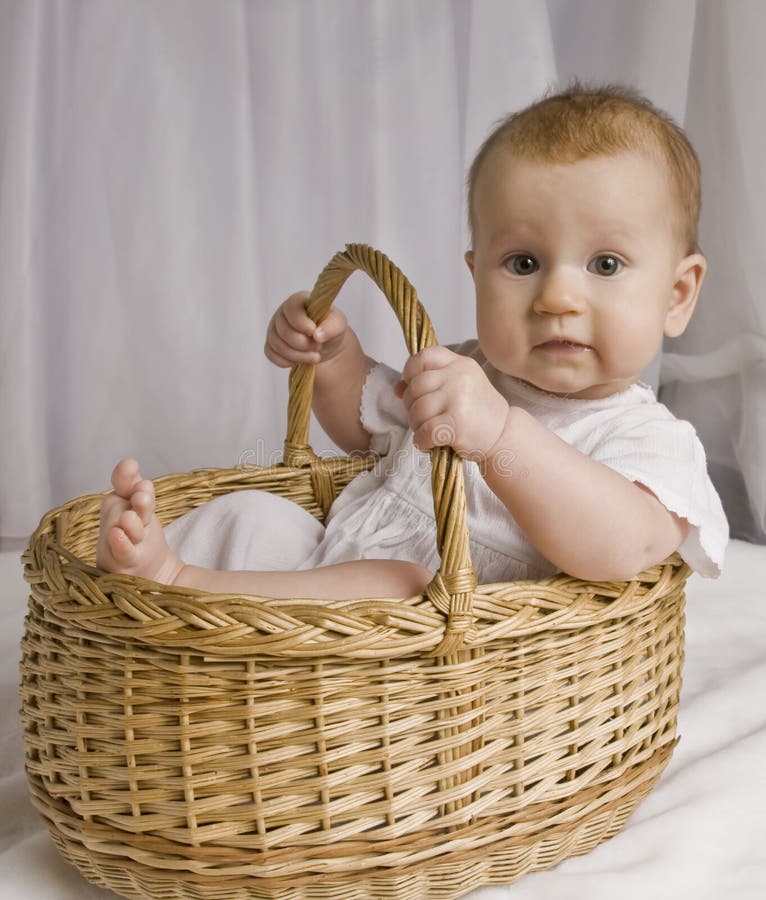 Baby in Basket stock image. Image of baby, family, guardian 4618965