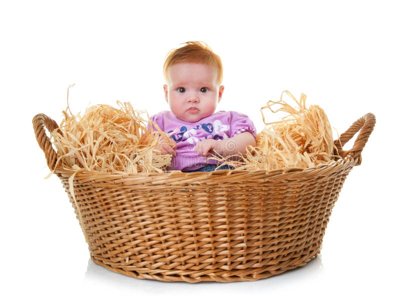 Baby in basket stock image. Image of nice, little, child 63723693
