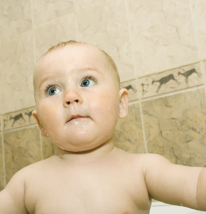 Baby in the bathroom stock photo. Image of baby, toddler 12015804
