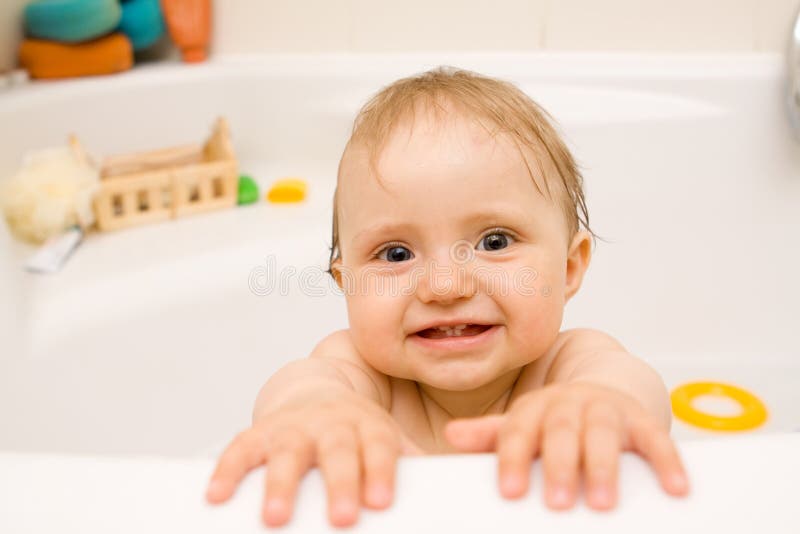 Happy Funny Baby Laughing and Bathed in Bath Stock Image Image of