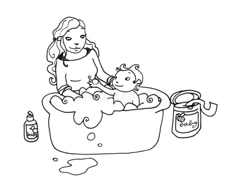 Baby bath bw stock illustration. Illustration of life 8400365