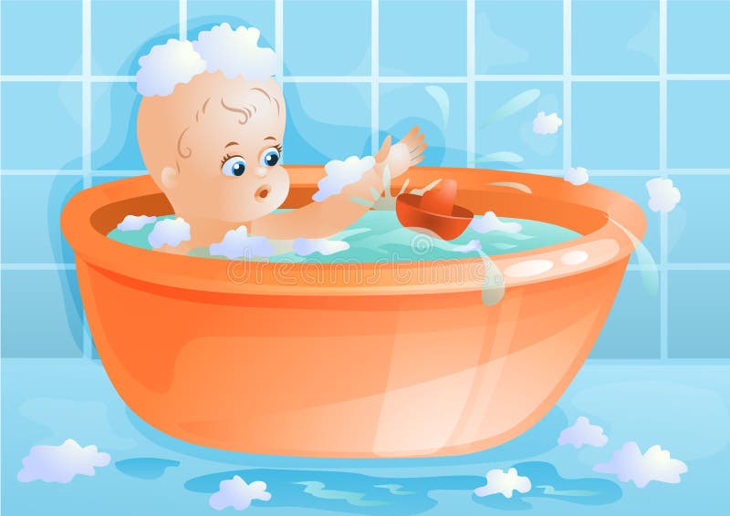 Cartoon Baby In A Bath Splashing Water Stock Vector Illustration of