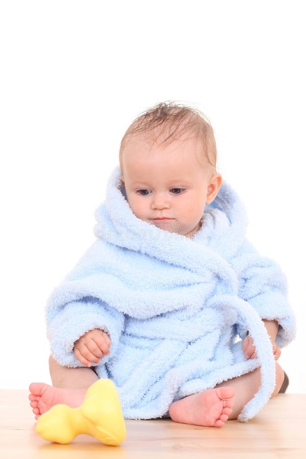Baby in bathrobe stock photo. Image of healthy, hygiene 3320122