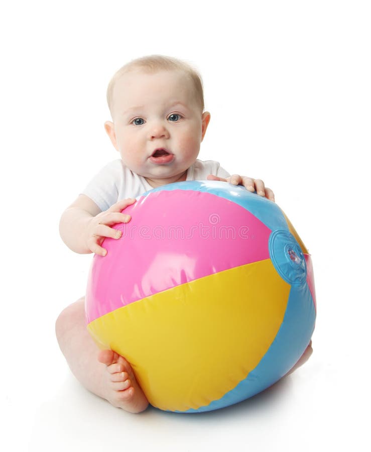 Baby with beach ball stock photo. Image of little, cute 19555978
