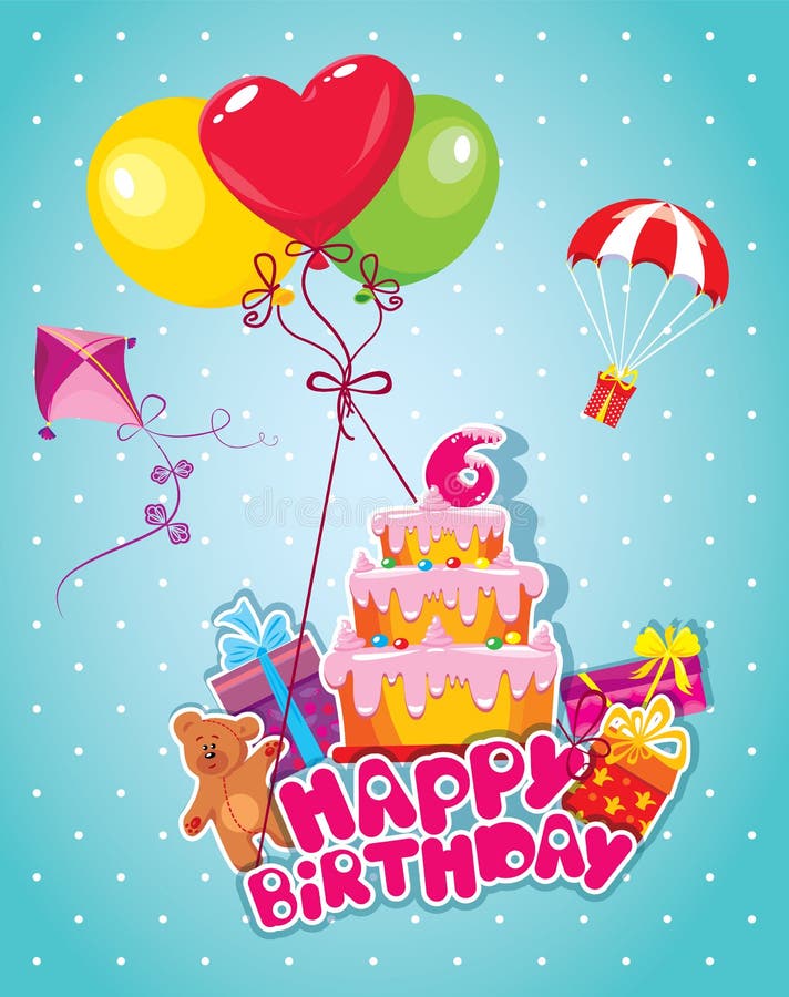 Baby Birthday Card With Teddy Bear, Balloons Stock Vector - Illustration of border, event: 51738264