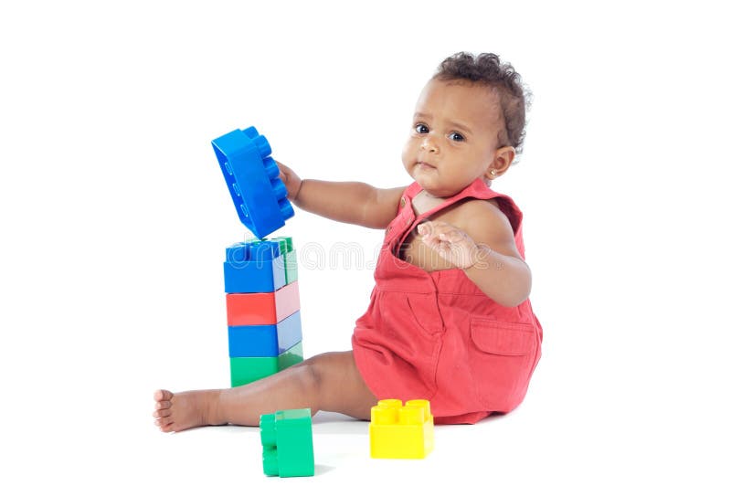 Baby with blocks stock image. Image of child, baby, black 3471447