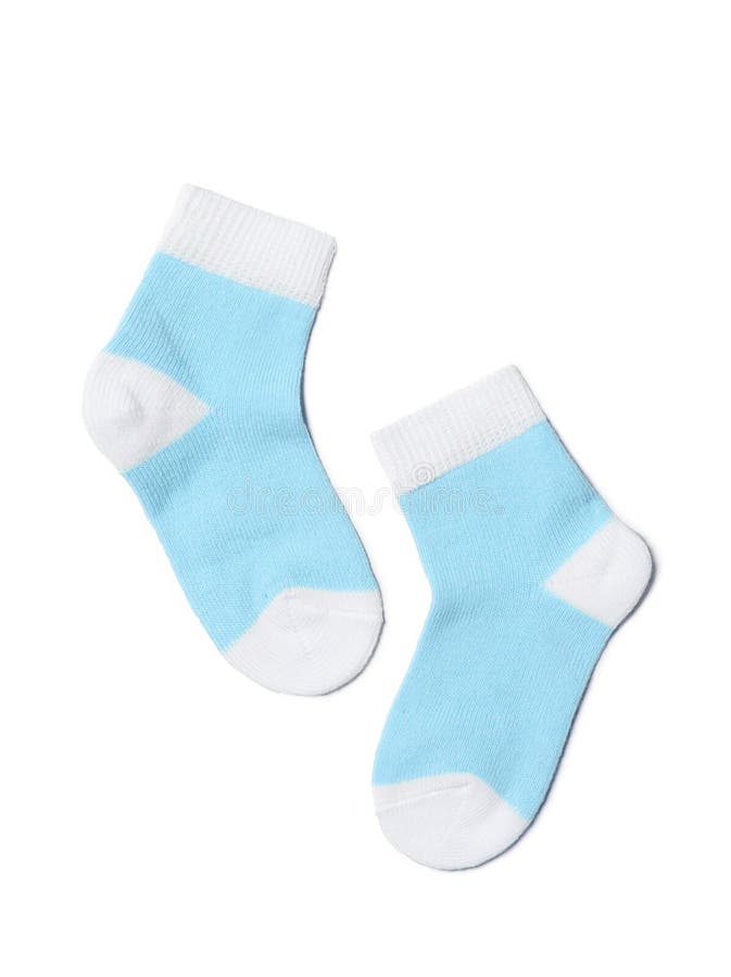 Baby Blue and White Socks Isolated on White Background Stock Image