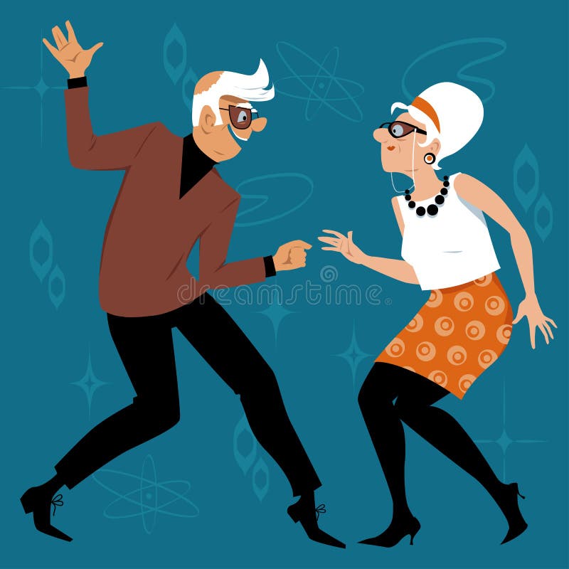 Mature couple dressed in 1960th fashion dancing the Twist, EPS 8 vector illustration. Mature couple dressed in 1960th fashion dancing the Twist, EPS 8 vector illustration