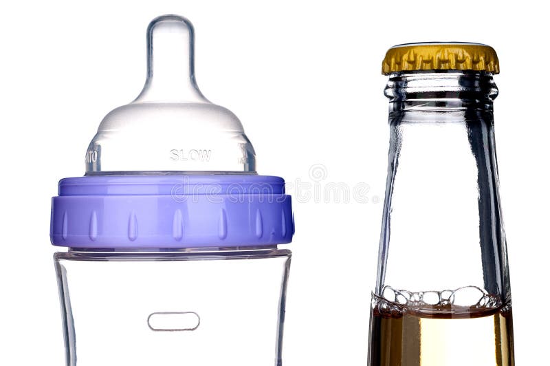 Download Baby Bottle And Beer Bottle On White Stock Image - Image of glass, brew: 12895403